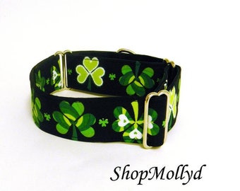 St Patricks Day  collar Martingale collar Tag Collar Irish Shamrocks greyhound galgo sighthound whippet  Large dog Collar