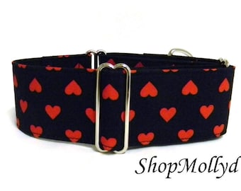 Valentine's Love Martingale collar Tag Collar  greyhound galgo sighthound whippet  Large and small dog Collar Red Hearts