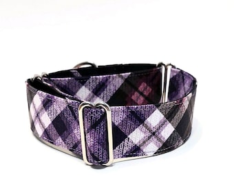 Martingale collar Tag Buckle collar Purple Plaid greyhound galgo sighthound whippet