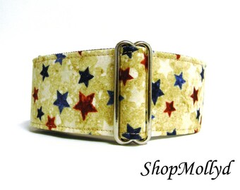 Martingale collar Tag Buckle collar  Red White and Blue Stars July 4th greyhound galgo sighthound whippet