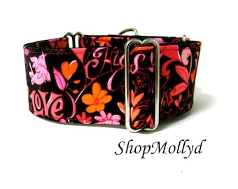 Valentine's Love Martingale collar Tag Collar  greyhound galgo sighthound whippet  Large and small dog Collar Red Hearts