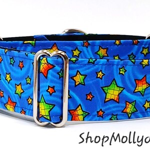 Martingale collar Tag Collar Rainbow Stars  greyhound galgo sighthound whippet  Large and small dog Collar