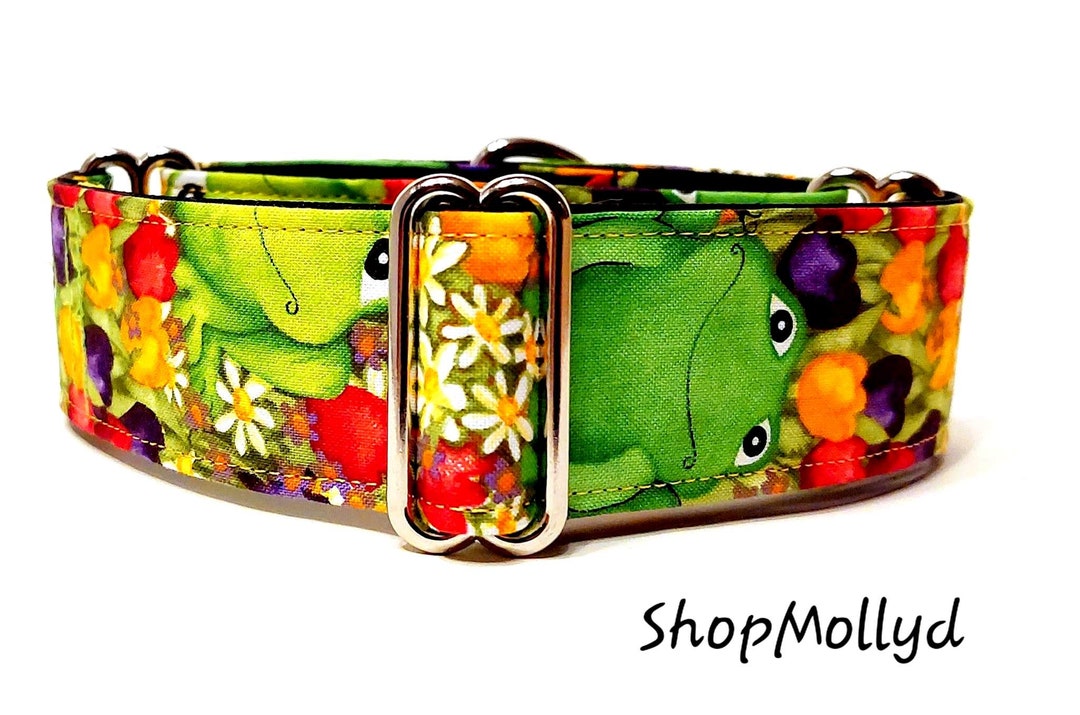 Martingale Collar Tag Collar Garden Critters Frogs and Tulips