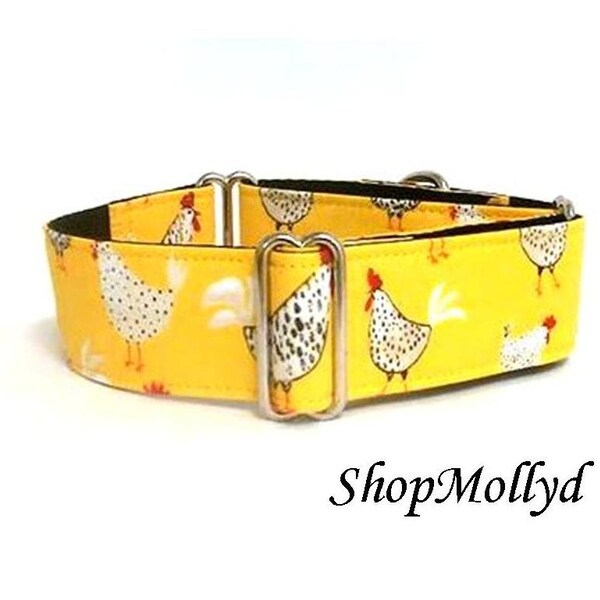 Martingale collar with barnyard chickens greyhound galgo sighthound whippet dog collar