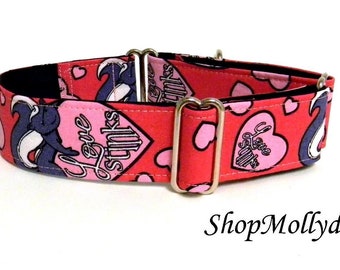 Valentine's "Love Stinks" Love Martingale collar Tag Collar  greyhound galgo sighthound whippet  Large and small dog Collar Red Hearts