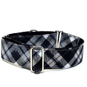 Martingale collar or Tag Buckle collar Grey Plaid greyhound galgo sighthound whippet dog collar large or small dog