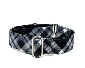 Martingale collar Tag Buckle collar Grey Plaid greyhound galgo sighthound whippet dog collar