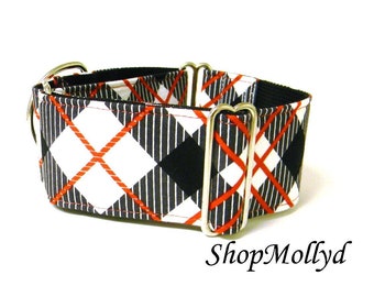 Martingale collar Tag Buckle collar Red Black and White Plaid greyhound galgo sighthound whippet dog collar