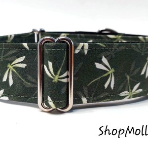 Martingale collar tag collar fall green dragonflies  greyhound galgo sighthound whippet  dog collar wolfhound Dragonfly