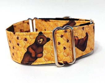 Martingale collar Tag Collar Honey Bears on Honeycomb Dog Collar Greyhound Sighthound Galgo large dog or small dog collar