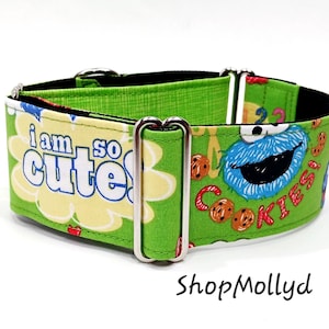 Martingale collar Cookie Monster I Am So Cute  2&quot; width greyhound galgo sighthound whippet dog collar large dog  collar