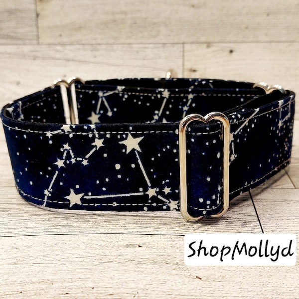 Starry Night Glow in the Dark Martingale collar Tag Collar  greyhound galgo sighthound whippet  Large and small dog Collar Hearts