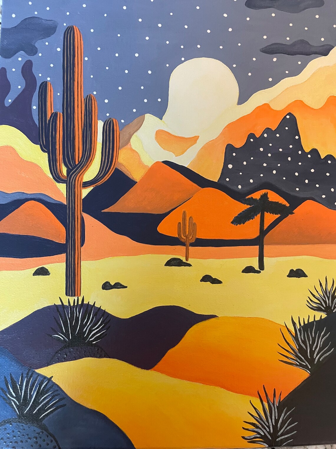 acrylic-desert-painting-with-cactus-etsy