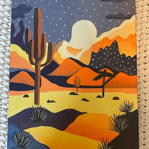 Acrylic Desert Painting with Cactus