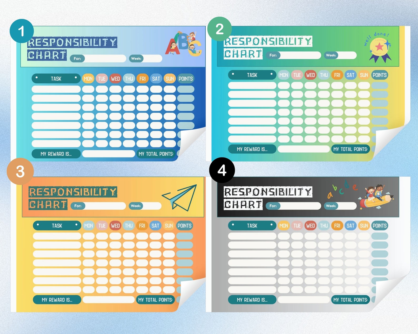 Editable Responsibility Chart, Kids Weekly Responsibility Chart, Kids