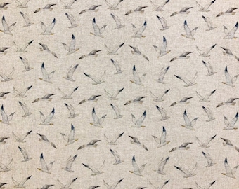 Tissu de lin côtier mouettes en coton imprimé riche aspect lin tissu d'ameublement 138 cm/54'' coussins faisant des oiseaux de mouette