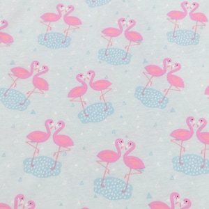 100% Cotton Jersey Fabric Cute Flamingo, Perfect for kids Printed Jersey Material Tropical Bird Printed Fabric