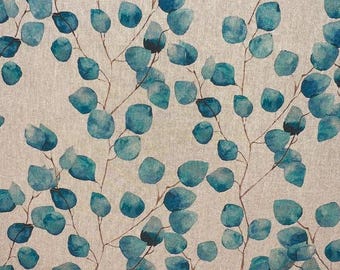 Petrol Blau Aquarell Eukalyptus Blätter Baumwolle Reich Leinen Look Polster Stoff 138 cm/54 '' Kissen Tasche machen Floral