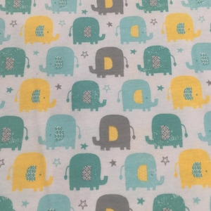 100% Cotton Jersey Fabric Multicoloured Elephants with Stars on White Pastel, Perfect for kids Printed Jersey Material