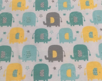 100% Cotton Jersey Fabric Multicoloured Elephants with Stars on White Pastel, Perfect for kids Printed Jersey Material