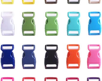 10pc Assorted Solid Plain Colour 10mm Curved Side Release Buckles For Crafts, Parachute Cord, Bracelets, Collars, Straps, Sewing Accessories