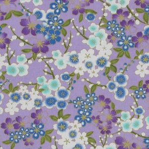 Oriental Lilac Sakura / Cherry Blossom Japanese Fabric Digital Print 100% Quilting Cotton Sewing Quilting fabric Japanese Gilded Purple Sew
