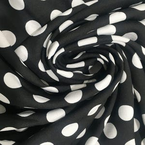 Georgette Slub Fabric White Dots on Black 20mm Dress Fabric 60&quot; wide Polka dot Fabric Dressmaking spot fabric