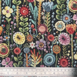 Kew Gardens Ebony Tapestry Fabric Floral Boho Chic Floral Heavyweight 140cm Wide  Stunning Furnishing Cushions Curtains Upholstery Black