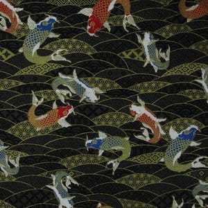 Oriental Koi Carp Japanese Fabric Digital Print 100% Quilting Cotton Sewing Quilting fabric Japanese Gilded Fabric Metallic Koi fish