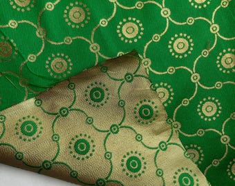 Emerald Green / Gold Morrocan Lantern  Fabric Woven Jacquard Brocade Scrapbooking Metallic Indian Brocade Double-Sided