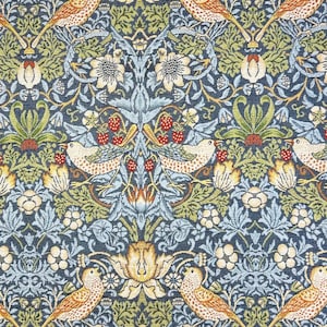 Denim Blue Strawberry Thief William Morris Floral Tapestry Fabric Curtain Upholstery Cushion Throws Furniture Heavyweight 140cm wide