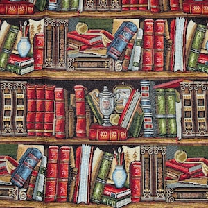 Library Tapestry Fabric Bookshelf Fabric Heavyweight 140cm Stunning Furnishing Cushions Curtains Upholstery Book Shelf  Fabrics with Books