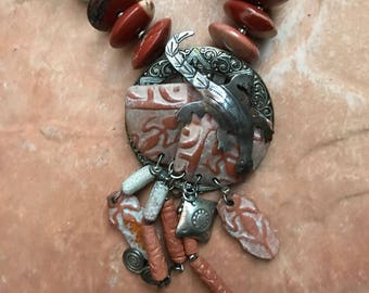 Earthy necklace, Gemstone jewelry, Red Jasper necklace, Turquoise nuggets, Dramatic  jewelry