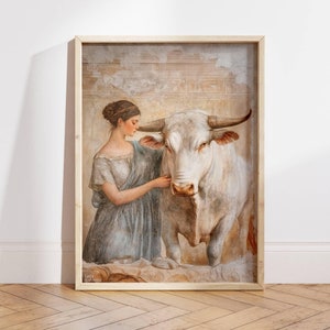 Pompeii Fresco Print: Ancient Roman Woman and Bull, Greco-Roman Decor