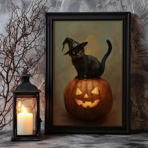 かわいい黒猫のハロウィン ウォールアート ヴィンテージ ニュートラル ハロウィン ウォールプリント ハロウィン 魔女 プリント カボチャのジャックオーランタンの中の猫