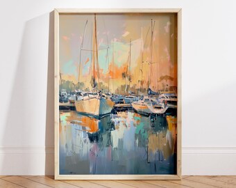 Plakat z żaglówkami Marina: Sztuka nadmorska w stylu vintage