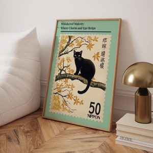Egoistische Wandkunst für Katzenliebhaber Geschenk Schwarze Katze Lustige Wandkunst Japanische Kalligraphie Wandkunst Briefmarke