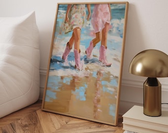 Girly Cowgirl Beach Print: Pink Cowboy Boots - Feminine Western Decor