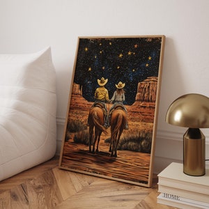 Retro print cowboy en cowgirl: woondecoratie wilde westen