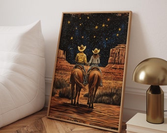 Retro Cowboy and Cowgirl Print: Wild West Home Decor