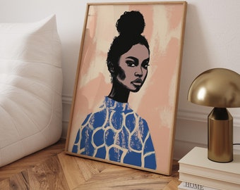 Black Woman Portrait Art: Afrocentric Minimalist Decor