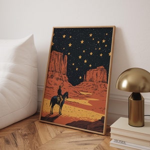 Vintage cowboyposter: retro kunst aan de westelijke muur (digitale download)
