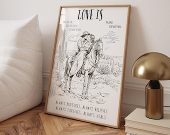 Love Is Scripture Artwork Cowboy Print Motivational Quote Poster Cowboy Couple Western Decor