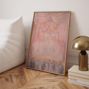 Vintage Pastel Painting, elegant theater performance, trendy wall art, art lovers decor, pink wall art, modern poster, timeless art, sophisticated wall decor, living room art, bedroom wall art, creative space decor, soft pastel art