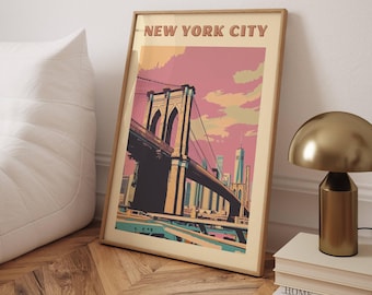Vintage Brooklyn Bridge-kunstdruk: retro NYC-reisposter