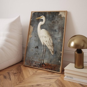 Vintage Heron Print: Roman Fresco Bird Wall Art