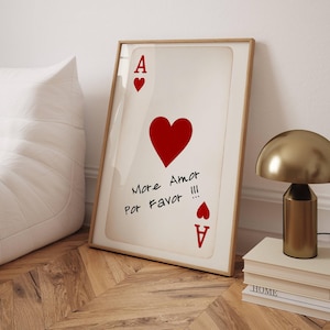 Arte de amor de as de corazones / Impresión de naipes vintage / Póster "Más amor por favor" / Decoración romántica de pared / Lindo regalo para parejas