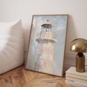 Vuurtorenolieverfschilderij: kusthemelkunst, strandhuisdecor