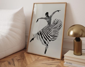 Black & White Dancer Wall Art Abstract Figure Wall Art Dance Wall Art Abstract Printable Wall Art