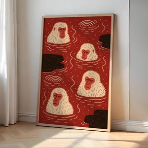 Japanese Snow Monkey Print: Zen Hot Spring Macaque Wall Art